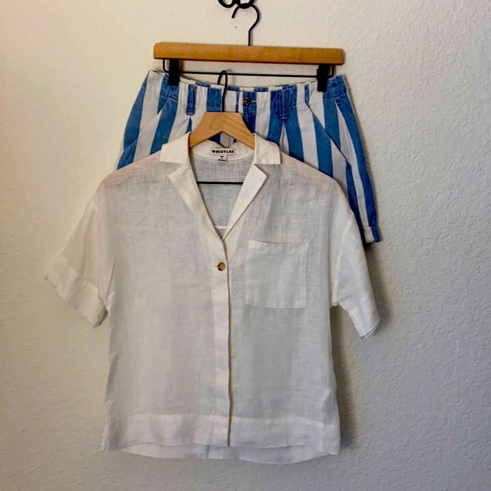 WHISTLES linen ivory short sleeve shirt